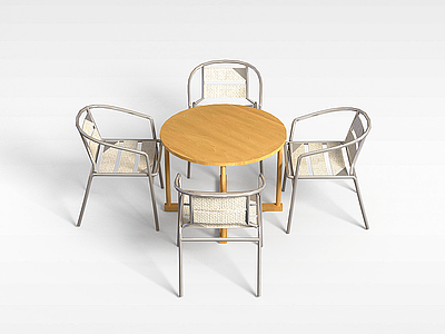 3d现代圆形桌椅组合模型