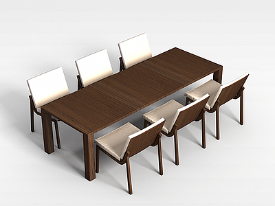 3d六人桌椅组合模型