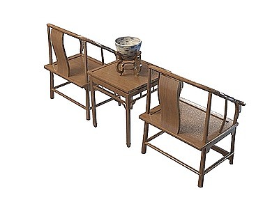 中式棕木色桌椅组合模型3d模型