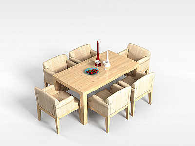 3d木质餐桌椅组合模型