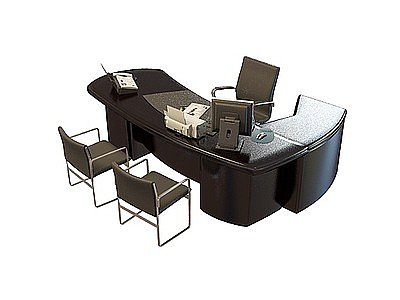 3dL形桌椅组合模型