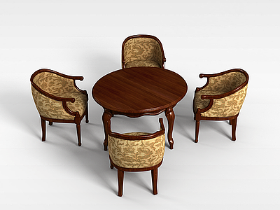 3d木质圆桌椅模型