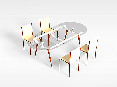 四人桌椅组合模型3d模型