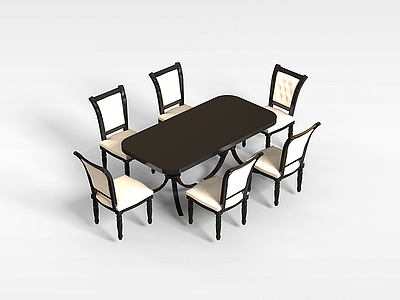 3d木质桌椅组合模型