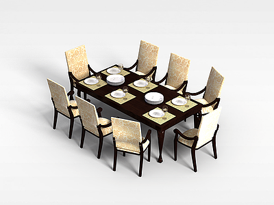 3d八人餐桌椅组合模型