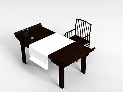 中式棕木书桌模型3d模型