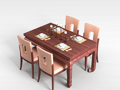 3d四人餐桌椅组合模型