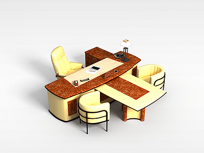 3dT形桌椅组合模型