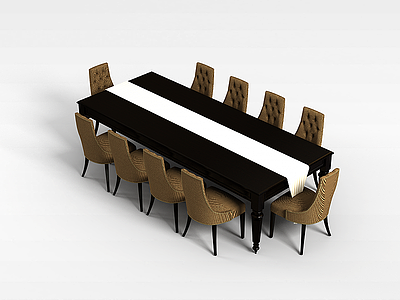 3d十人桌椅组合模型
