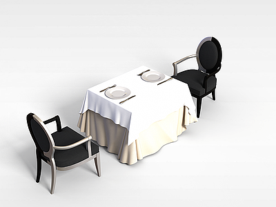 3d白色布艺餐桌椅模型