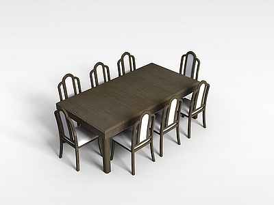 3d木质餐桌椅组合模型
