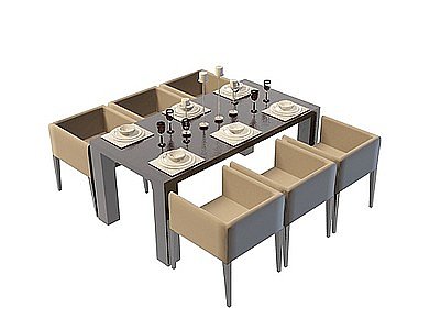 休闲餐厅桌椅组合模型3d模型