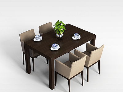 多人餐桌椅模型3d模型