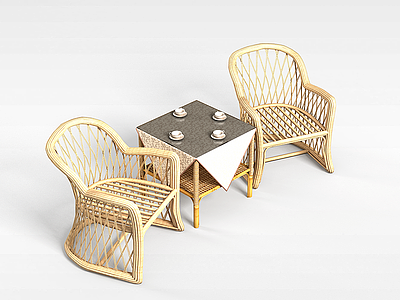3d藤编桌椅组合模型