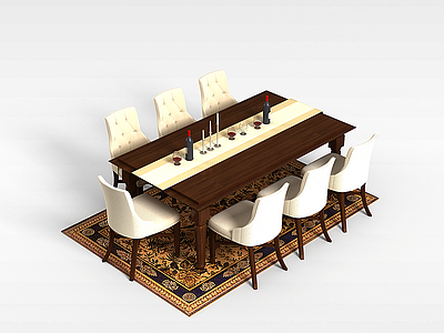 3d家庭餐桌椅组合模型