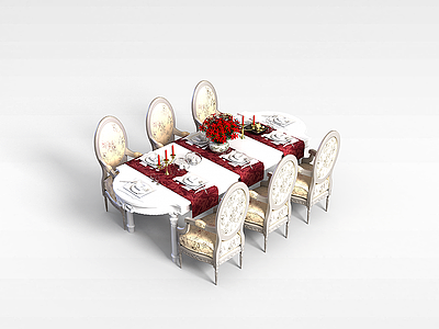 现代欧式餐桌椅组合模型3d模型