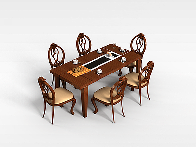 3d实木餐桌椅模型