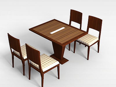 3d实木桌椅组合模型