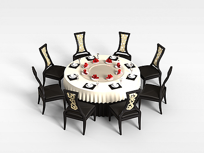 雕花精美餐桌椅模型3d模型