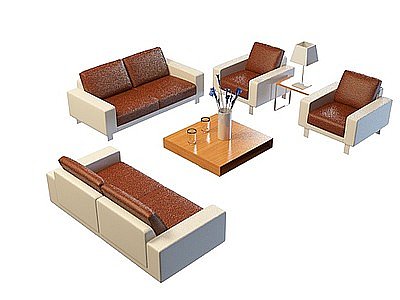 双色沙发茶几组合模型3d模型