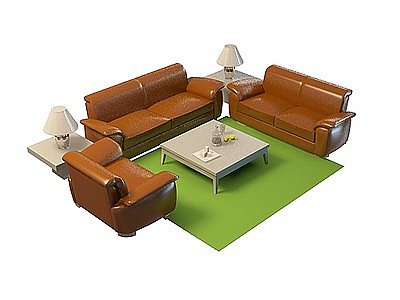 3d皮艺沙发茶几组合免费模型