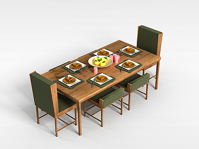欧式实木餐桌椅模型3d模型