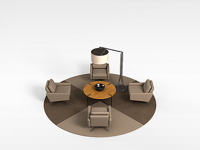 3d咖啡厅沙发茶几组合模型