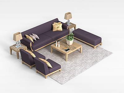 简洁沙发茶几组合模型