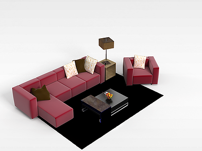 时尚布艺沙发茶几组合模型3d模型