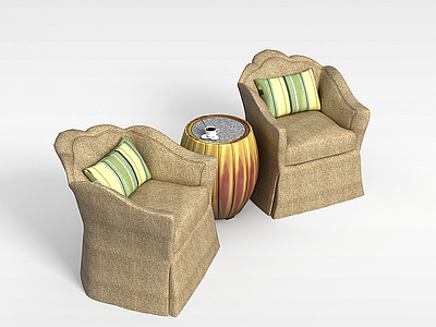 3d布艺沙发椅茶几组合模型
