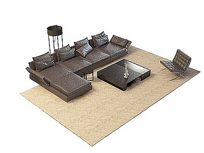 L形沙发茶几组合模型3d模型