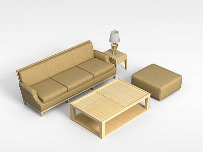 深黄色沙发茶几组合模型