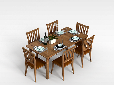 中式现代桌椅组合模型3d模型