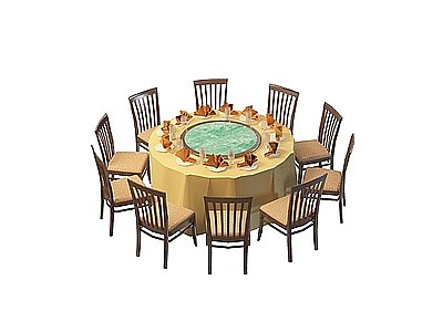 3d宴会厅餐桌椅模型