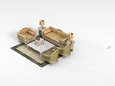 3d法式沙发茶几组合模型