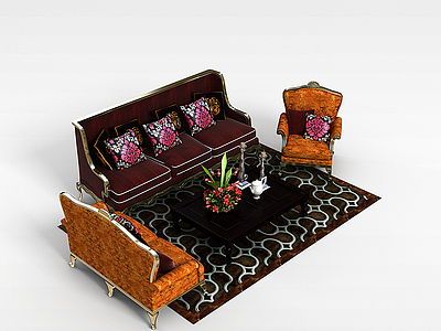 欧式布艺沙发茶几模型3d模型
