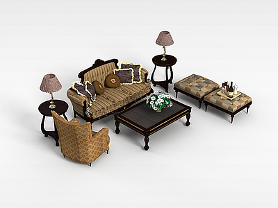商务沙发茶几组合模型