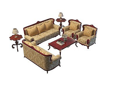 欧式古典沙发茶几模型