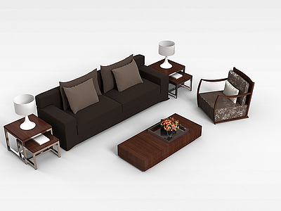 3d中式布艺沙发茶几模型