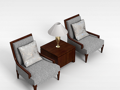 3d中式商务沙发茶几模型