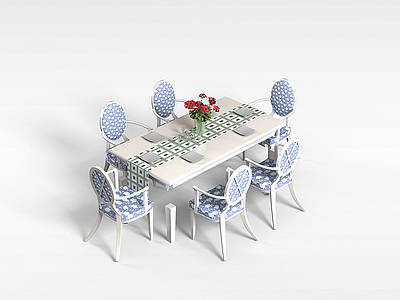 3d欧式六人餐桌椅模型