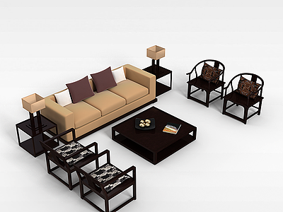 古典沙发茶几组合模型