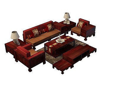 3d古典沙发茶几组合免费模型