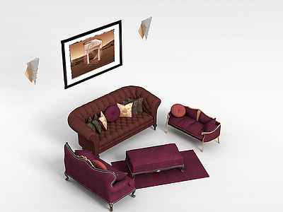 3d软包沙发茶几组合模型