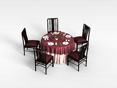 3d中式酒店餐桌椅模型