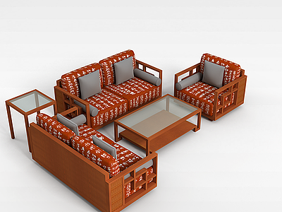 3d实木布艺沙发茶几模型