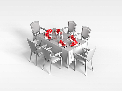 3d现代时尚餐桌椅模型