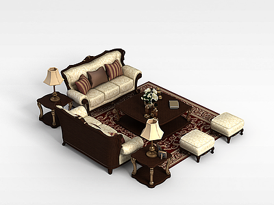 欧式实木沙发茶几模型3d模型