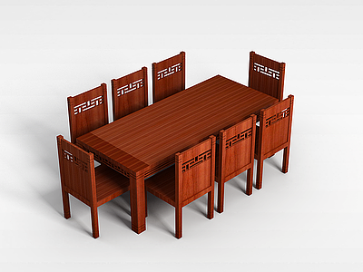 3d中式实木餐桌椅模型