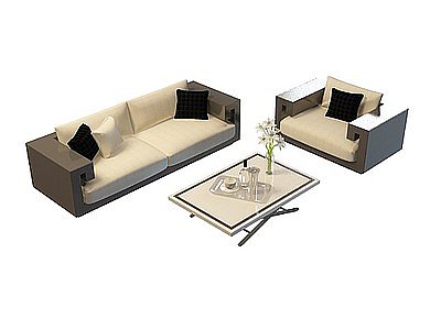 现代中式沙发茶几模型